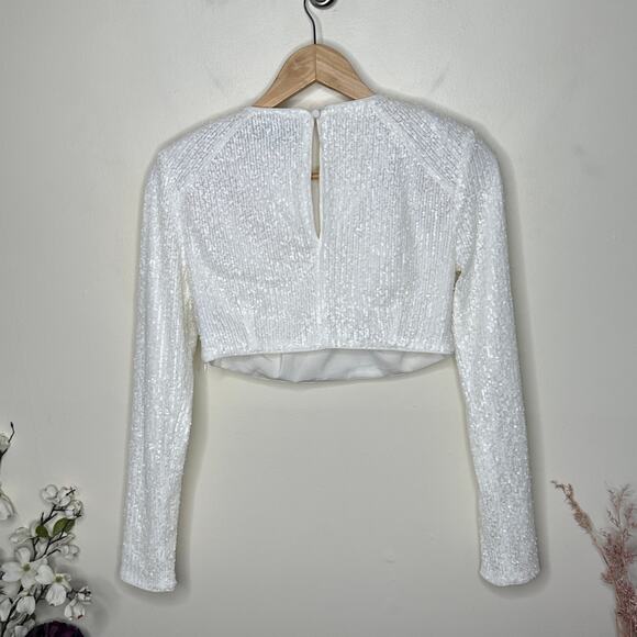 MICHAEL COSTELLO x REVOLVE Sierra Sequin Long Sleeve Crop Top White Sz S {PP29} - Picture 3 of 5